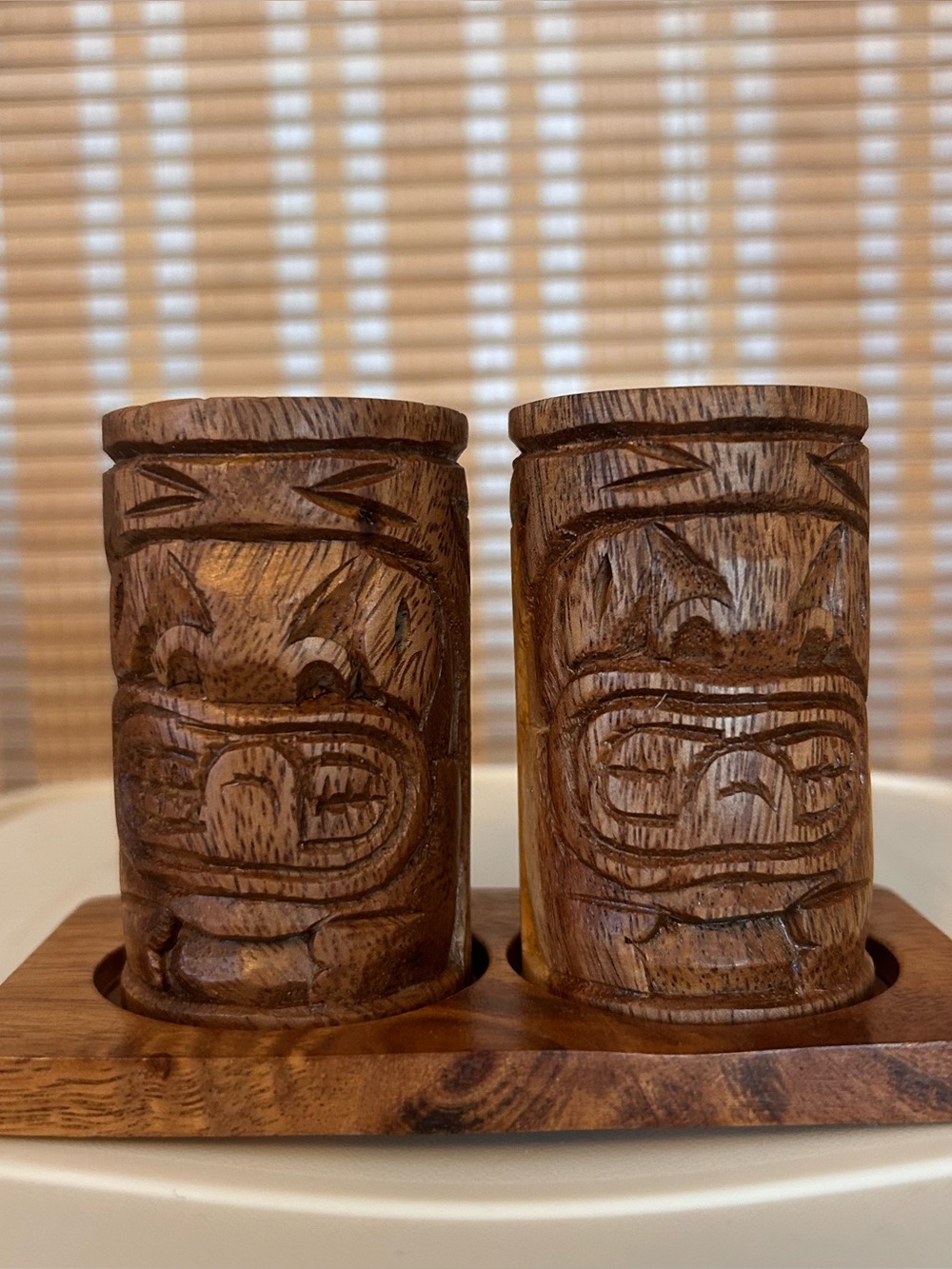 Tiki Carved Wood Salt & Pepper Shakers